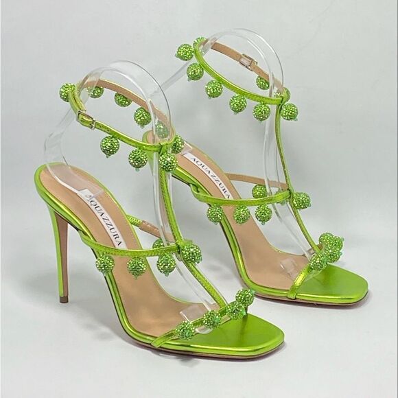 Aquazzura Cha Cha Cha Metallic Leather Sandals size 37.5 - Picture 3 of 12